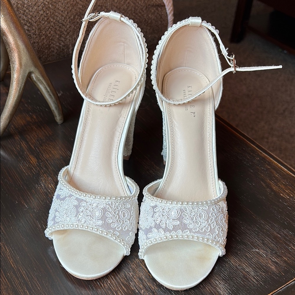 kate spade White Heels with Glitter Ankle Strap